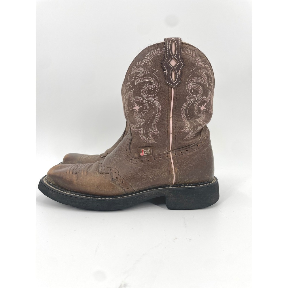 Justin Boots Womens 8B Distressed Pink Brown Leather Western Roper Boots As-Is